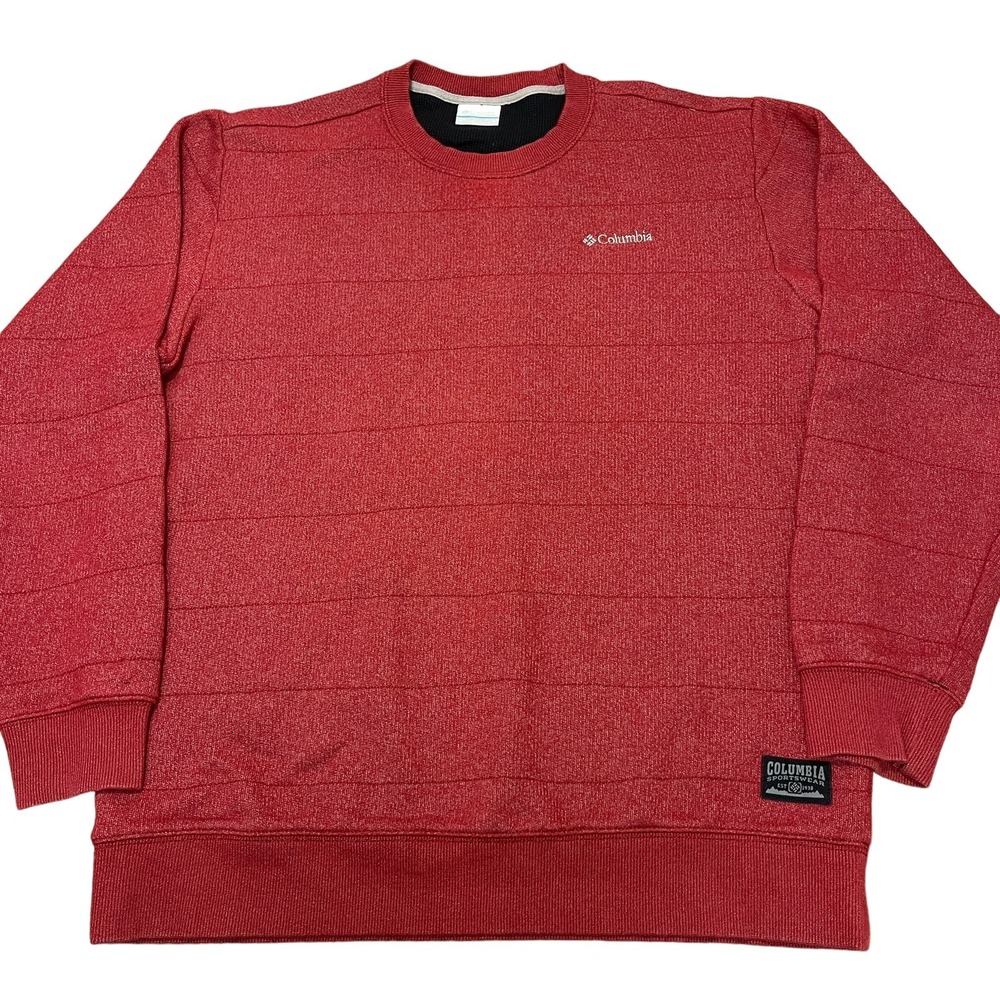 Columbia Sportswear Sweater Mens Large Red Logo Pullover Sweatshirt Wide Stripe